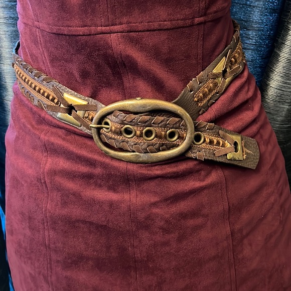 Brown leather blend -leather/brass belt - Picture 1 of 9